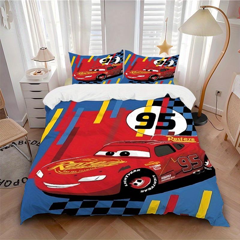 3pcs Set Lightning McQueen1pc of Quilt Cover+2pcs of Pillowcase, No Core, Print Bedding, All Seasons Bedroom Setting078