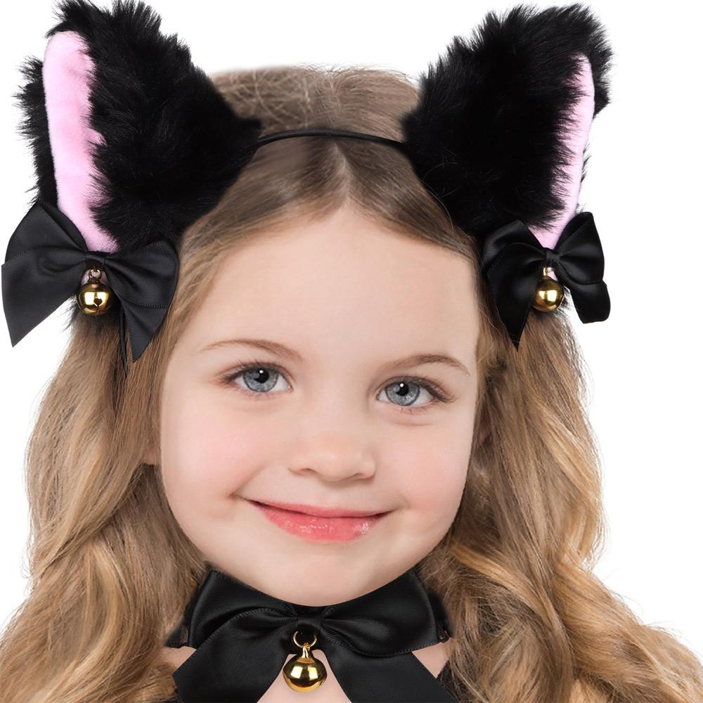 2 st Plysch Katten Öra Pannband Pälsiga Kattöron Cosplay Hårband Smink Bjällror Halsband Kvinnor Flickor