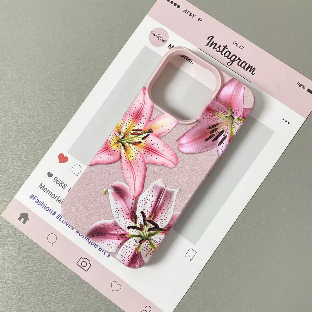 Pink Lily Floral Print with Bow Detail Phone Case For iPhone 17 Air 16 15 14 13 12 11 Pro Max Plus Shockproof Cover Funda
