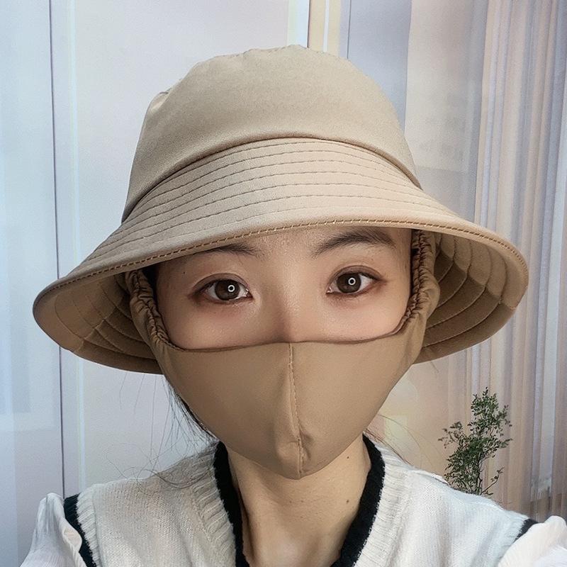 Summer Sun Hat Bucket Hat Mask Integrated Hat Summer UV Protection Sun Hat Outdoor Sun Protection Face Hat