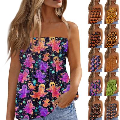 Tube Tops For Women,Cute Sexy Off Shoulder  Print Sleeveless T-Shirt