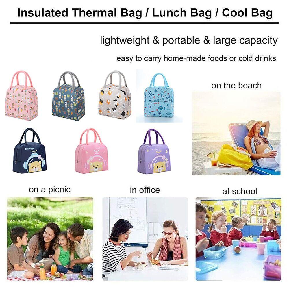 Lebensmittel Frisch Tragbare Isolierte Lunchtasche Große Kapazität Cartoon-Druck Picknick Handtaschen Wasserdichter Lunchbox-Organizer