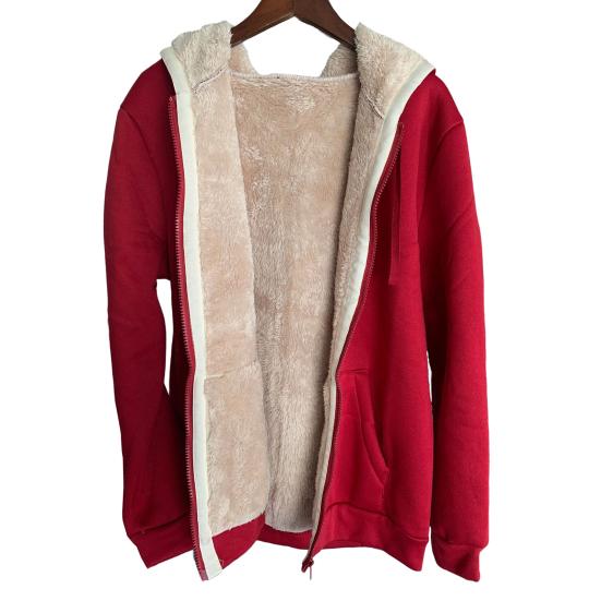 Yousheng Women Winter Hoodie with Pockets Thick Fleece Lined Hooded Solid Color Long Sleeves Drawstring Elastic Cuffs And Hem Zip-up Coat