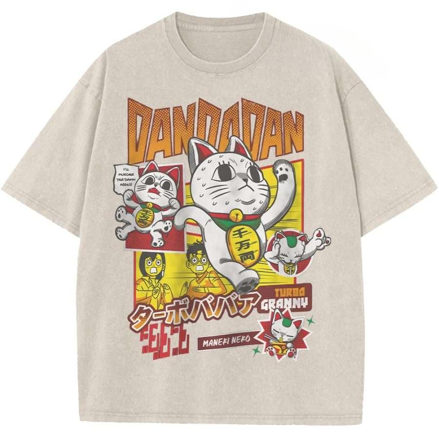 Hot Anime Dandadan Turbo Granny Clothing Men Women Casual Tshirts Washed Cotton Tee Retro Oversized T-shirt Harajuku T Shirt