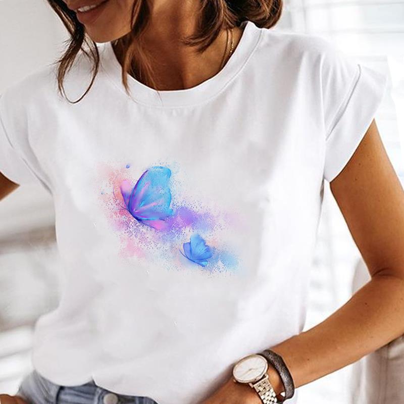 (Asian Size) Tee Top Clothing 90s Cartoon Fashion Tshirt Casual Short Sleeve Women Butterfly Print Lady Female Graphic T-shirt