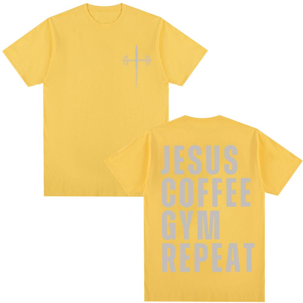 Jesus Café Academia Repetir Gráfico Cristão Camisetas Homens Mulheres Moda Vintage Gótico Camiseta Algodão Oversized