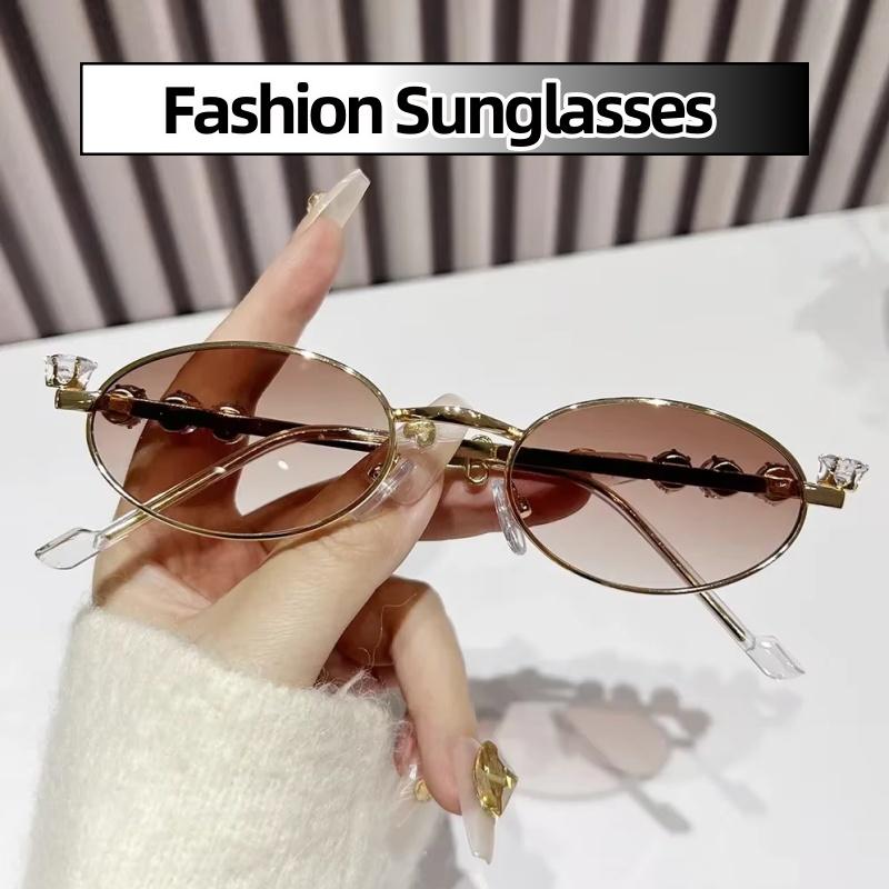 Vintage Retro Sunglasses Uv Protective Oval Sunglasses for Women Rhinestone Diamonds Sunglasses UV400 Sunscreen Glasses Vintage Retro Man Protect Eyes