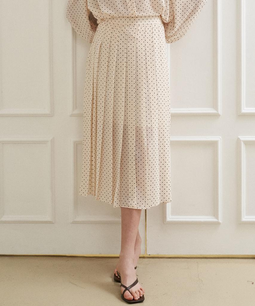 Peullobeu River Pleats Skirt(Ivory-Dot)