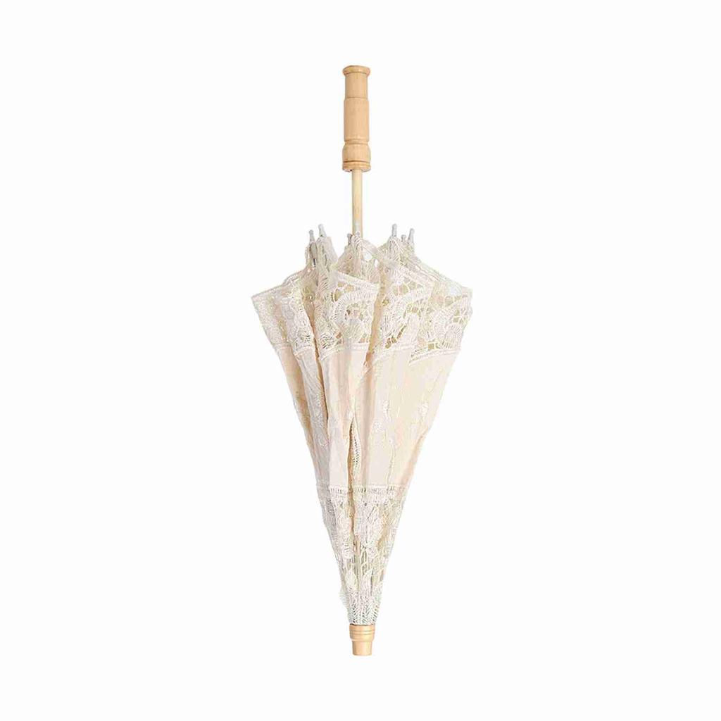 Handmade Lace Flower Embroidery Parasol Wedding Bride Photography Umbrella Beige L