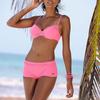 Elegant Solid Color Bikini For Women Sexy Backless Swimsuit With Underwire