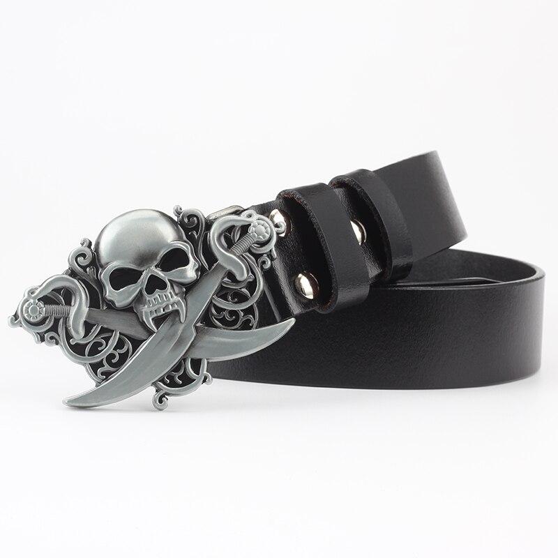 Punk Ghost Head Skull Alloy Head Buckle Belts For Men Male Genuine Leather Belts About Skulls Cowskin Leather Waist Belt Straps