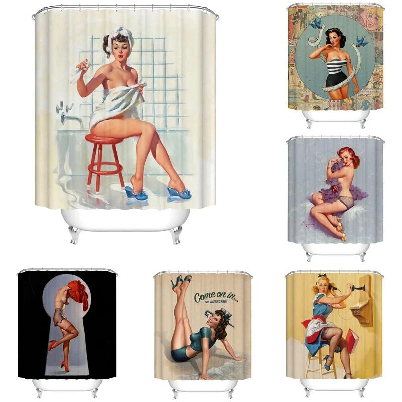 Tende da Bagno 3D Stampate con Ragazza dei Cartoni Animati Tessuto in Poliestere Impermeabile Lavabile Schermo Tenda da Doccia per Bagno con Ganci Accessori