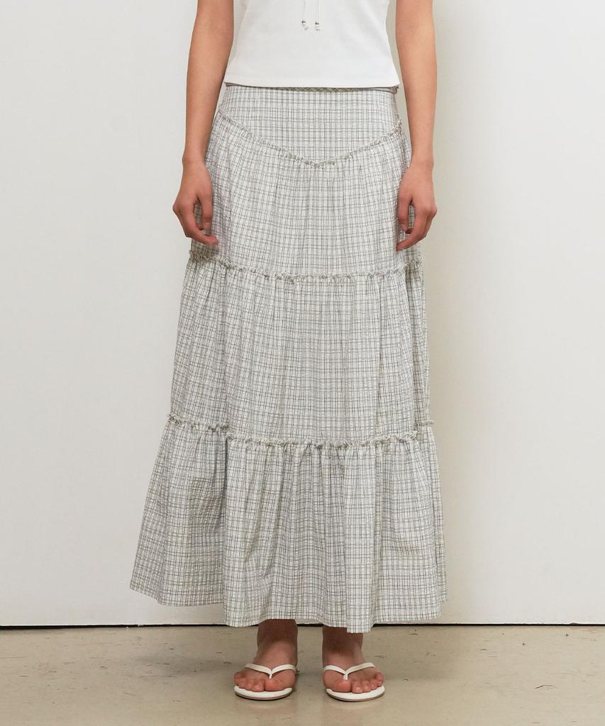General Idea Shirred Tiered Long Skirt [Check] / Gf2Lsk511