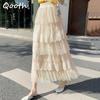 Women Fairy Polka Dot Lace Cake Skirt Elegant Elastic Waist Long Tulle Skirt For Spring Autumn QT2256