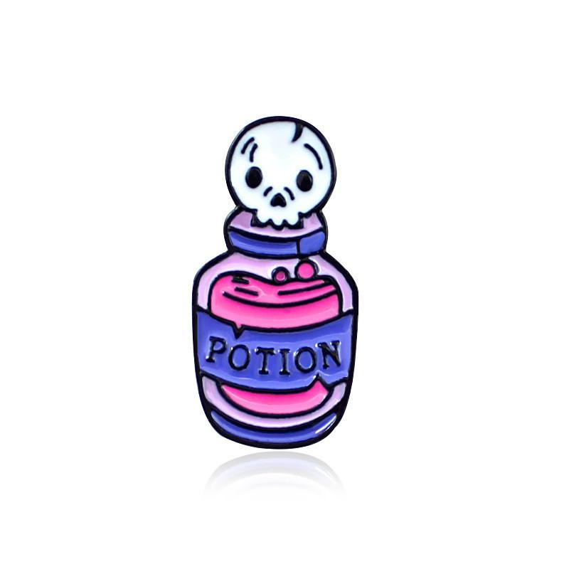 Elegant Enamel Brooch Death Pins With Potion Cat Skull And Candle For Halloween
