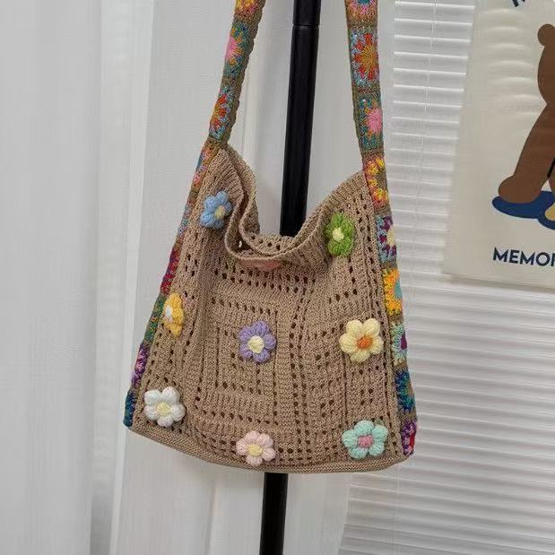 Zomer super populair geweven tas dames nieuwe literaire en artistieke stijl wol gebreide vakantie strandtas schouder messenger bag
