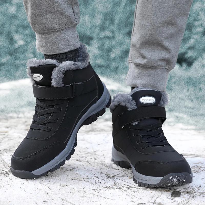 Men Snow Boots Casual Winter Platform Non-slip Warm Fur Ankle Boots Plush Outdoor Walking Hiking Boots Women Boots Size 36-46