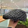 Retro rutig burr framåt hatt dam höst och vinter stor huvudomkrets hatt casual mångsidig ansikte nyhetskeps