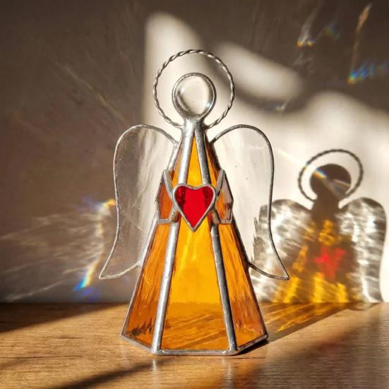 Guardian Angel Stained Glass Candle Holder Handcrafted Acrylic Angel Tealight Holder for Windowsill Dining Table Centerpiece