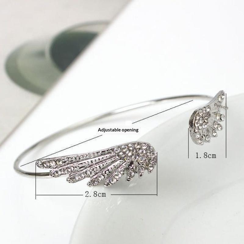 Bracciale Aperto Ala d'Angelo Colore Argento per Donna Accessori alla Moda Semplice Braccialetto Regolabile Gioielli per Feste Regalo