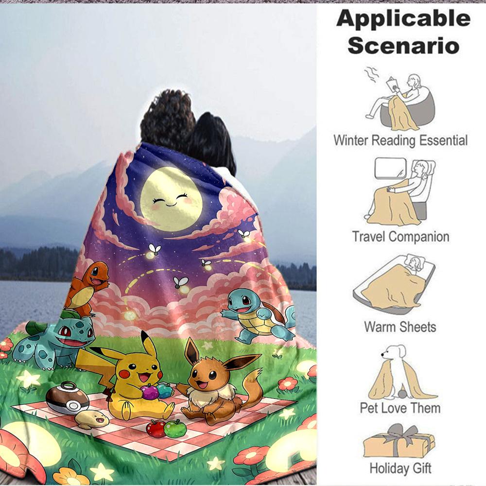 1pc Pokémon Blanket Lightweight Flannel Blanket Throw Blanket For Sofa, Bed, Travel, Camping, Livingroom, Office, Couch