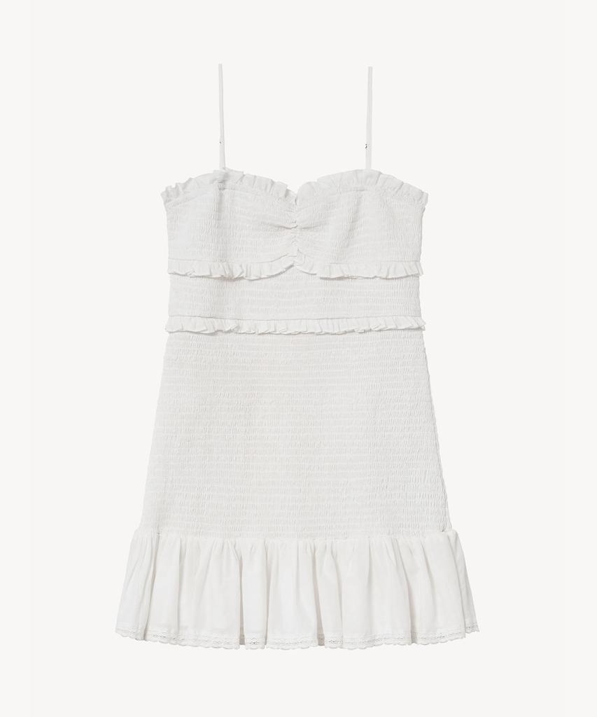 Lady Volume Frill Smoked Mini Dress (Ivory)