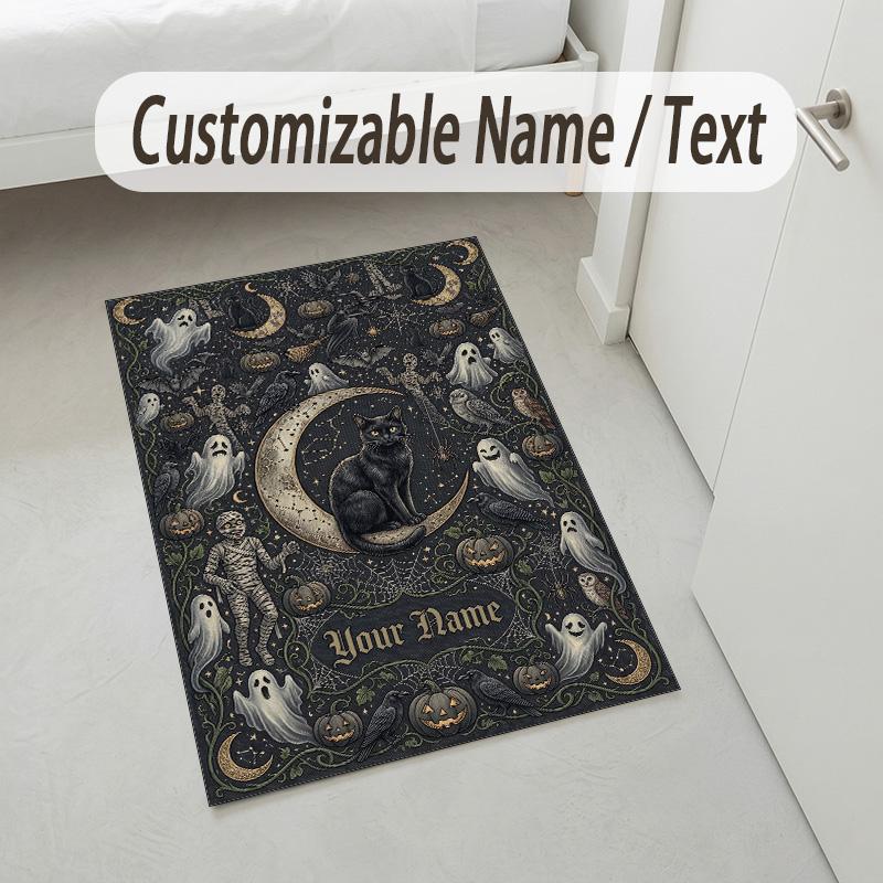 Katzen-Thema Kristall-Samt-Teppich Personalisierter Benutzerdefinierter Name Text Weiche Bodenmatte Heimdekoration