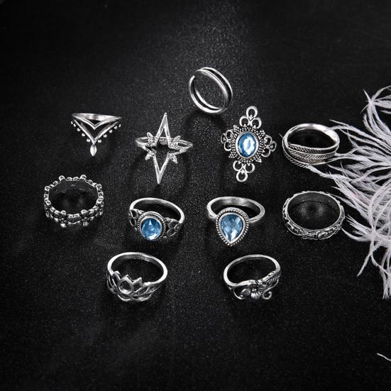 11Pcs Women Retro Hollow Rhinestone Knuckle Midi Finger Tip Stacking Joint Ring
