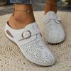 Women's Wedge Heel Half Slippers Lace Up Pattern Hollow Headed  European and American Style Oversized Hollow Slippers