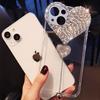 Capa de Celular Criativa em Forma de Coração Diamante de Água 15Promax para iPhone16, Capa Protetora Apple 14 13, Moderna e Luxuosa