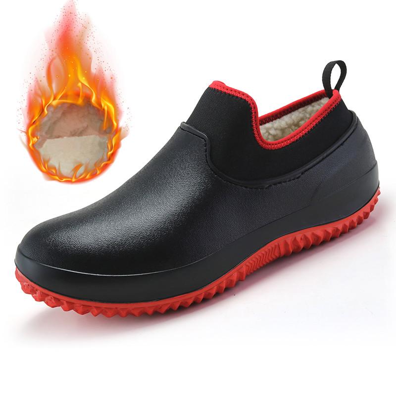 Herren Küchenarbeitsschuhe Rutschfest Wasserdicht Kochschuhe Lässige Unisex Arbeitsschuhe Wasserschuhe Regen Baumwollstiefel Übergröße 35-47