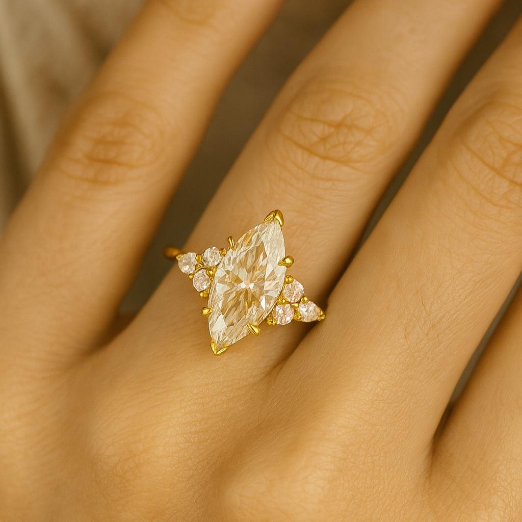 Marquise Cut Engagement Ring, Yellow Gold Plated Silver Jewelry, Women’s Anniversary & Bridal Ring