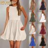 Damenmode, Sommer, Frühling, einfarbig, ärmellos, O-Ausschnitt, Freizeitkleider
