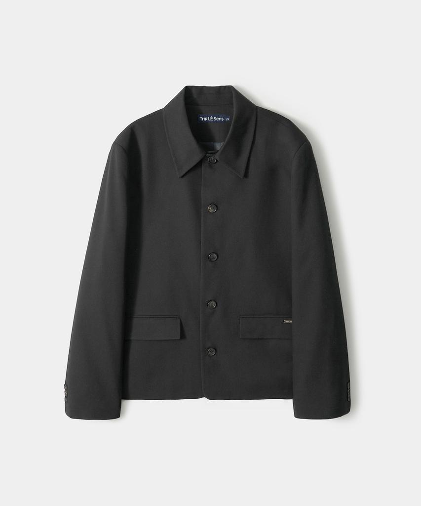 Trip Le Sens Custom Collar Hidden Snap Crop Blazer_Grey