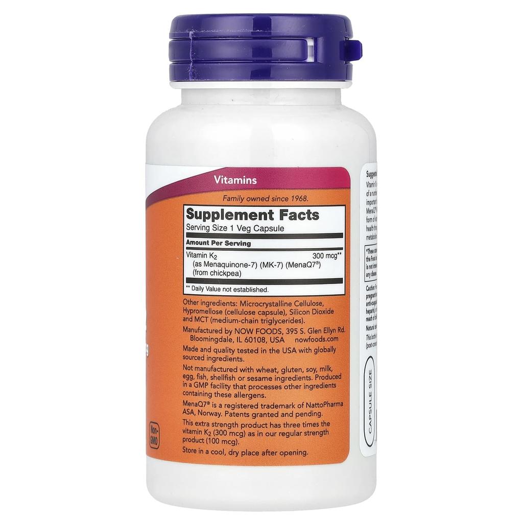 NOW Foods, MK-7, Vitamin K-2, Extra Strength, 300mcg, 120 Veggie Capsules