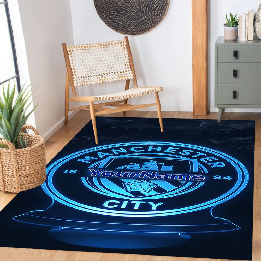 Manchester City Personalized Name Area Rug Design for Hallway Kitchen Playrooms Entryway Anti-slip Rug Office Home Decor