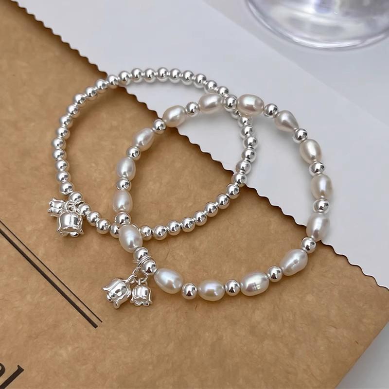 Copper Bracelet Pearl Lily Flower Beads Geometric Punk For Woman Girl Fashion Jewelry Gift Dropship