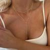European and American Double-Layer Y-Shaped Tassel Necklace with Copper Round Beads
