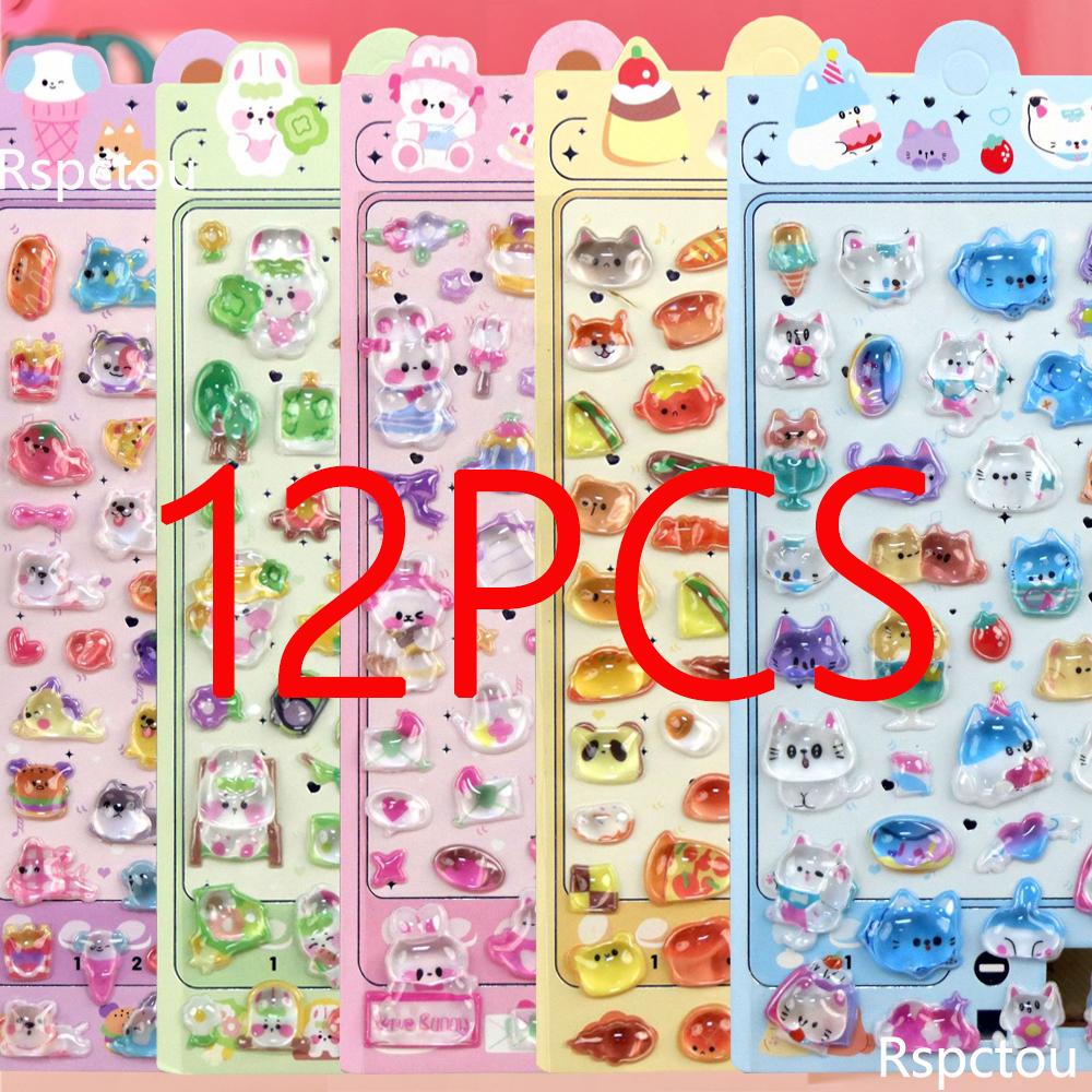 Kawaii Cartoon Animal 3D Sticker Cute Fun DIY 3D Embossed Crystal Stickers for Scrapbook Journal Stationery Decoration