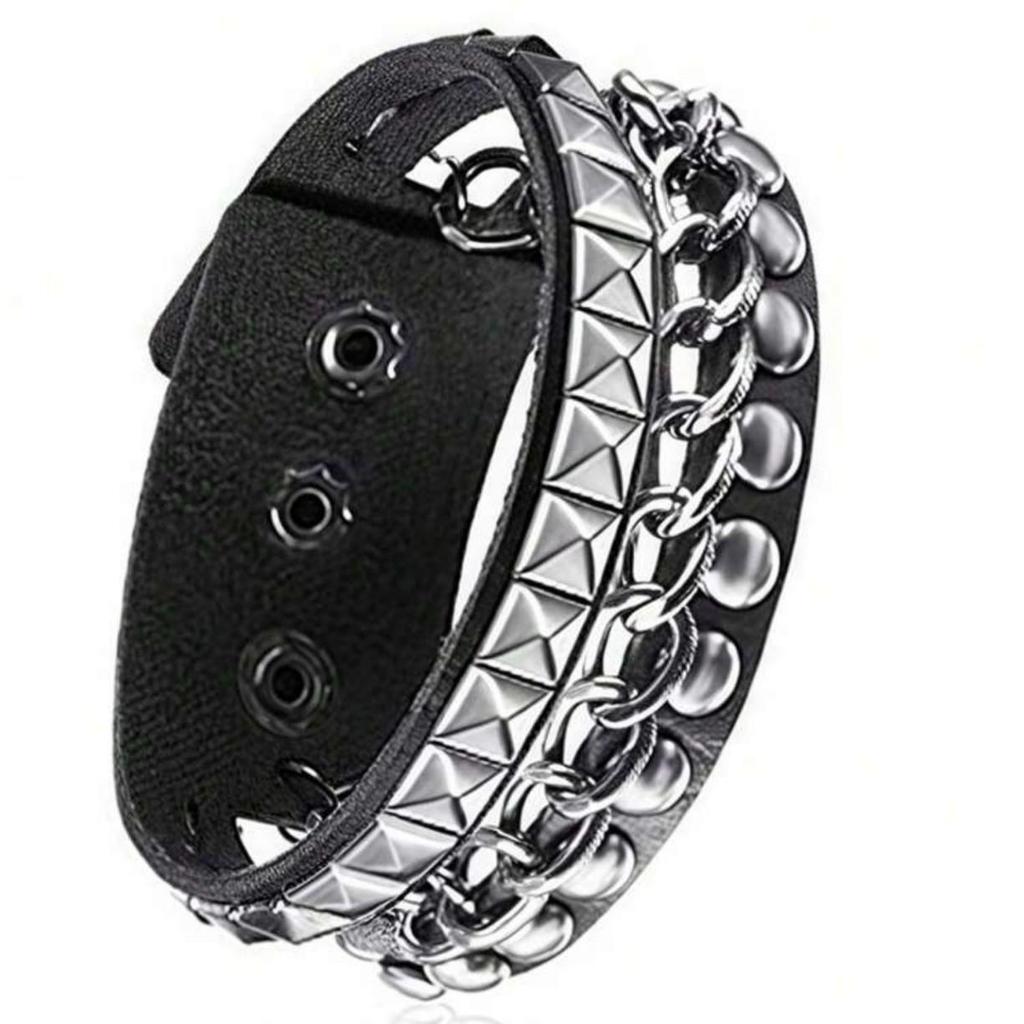 Men's Punk Style Multi-layer Leather Bracelet with Rivets - Hip Hop Fashion Accessory
