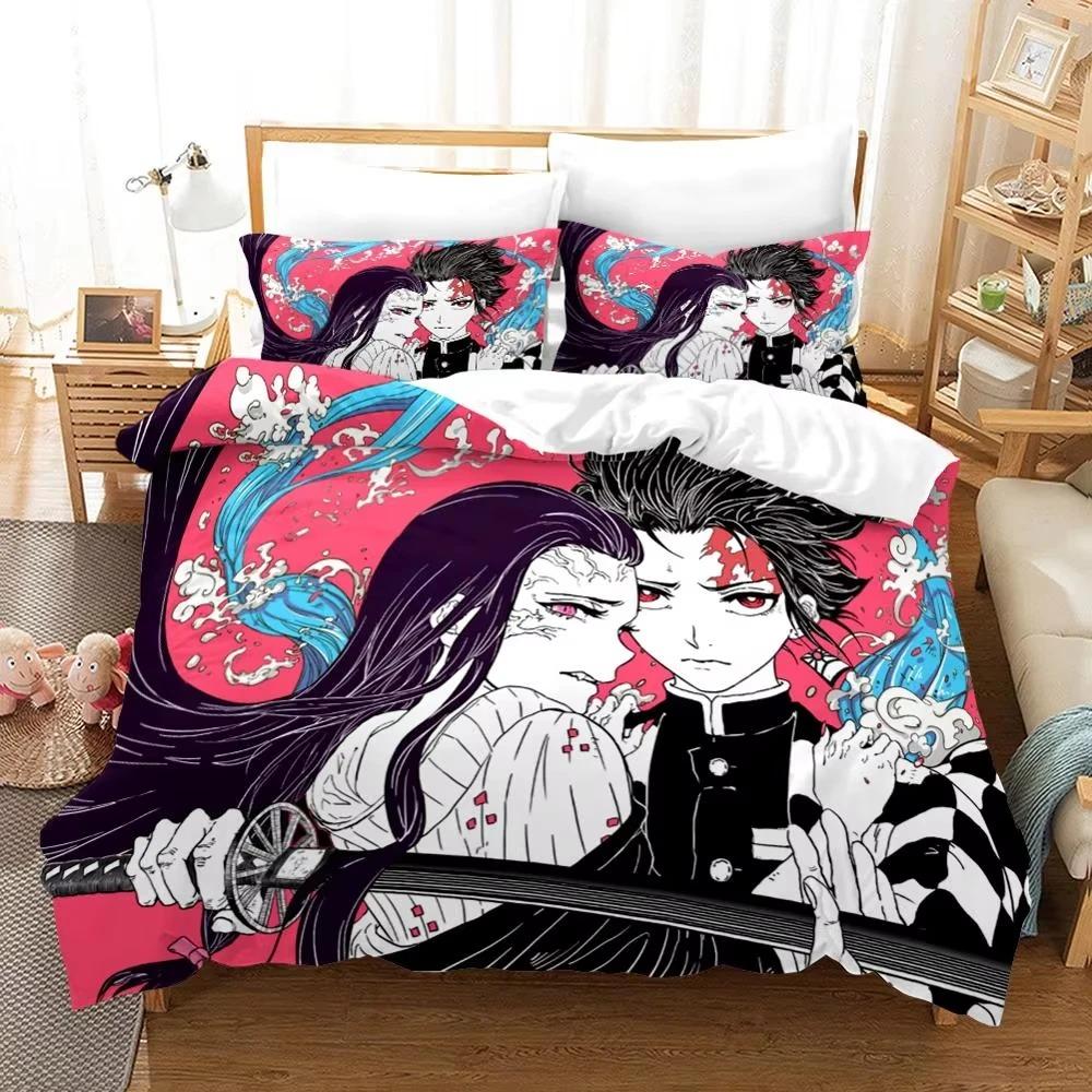 Fashion 3D Printing Anime Demon Slayer Bedding Collections Duvet Cover Collection With Pillowcase Twin Full Queen King Bedclothes Home Textile