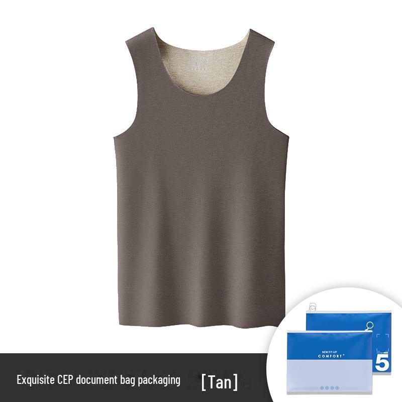 Plus Size Autumn/Winter Men's Warm Seamless Velvet Vest - Sleeveless Tee