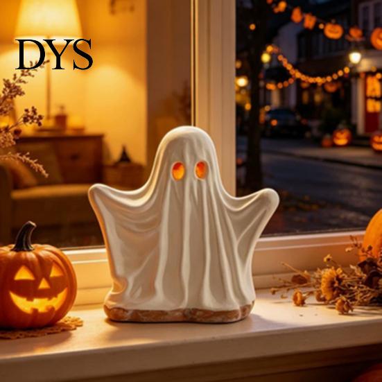 Matte Texture Party Props Ghost Ornament with Warm Light, Cute Spooky Luminous Figurine, Seasonal Home Supplies Resin Night Light for Tabletop