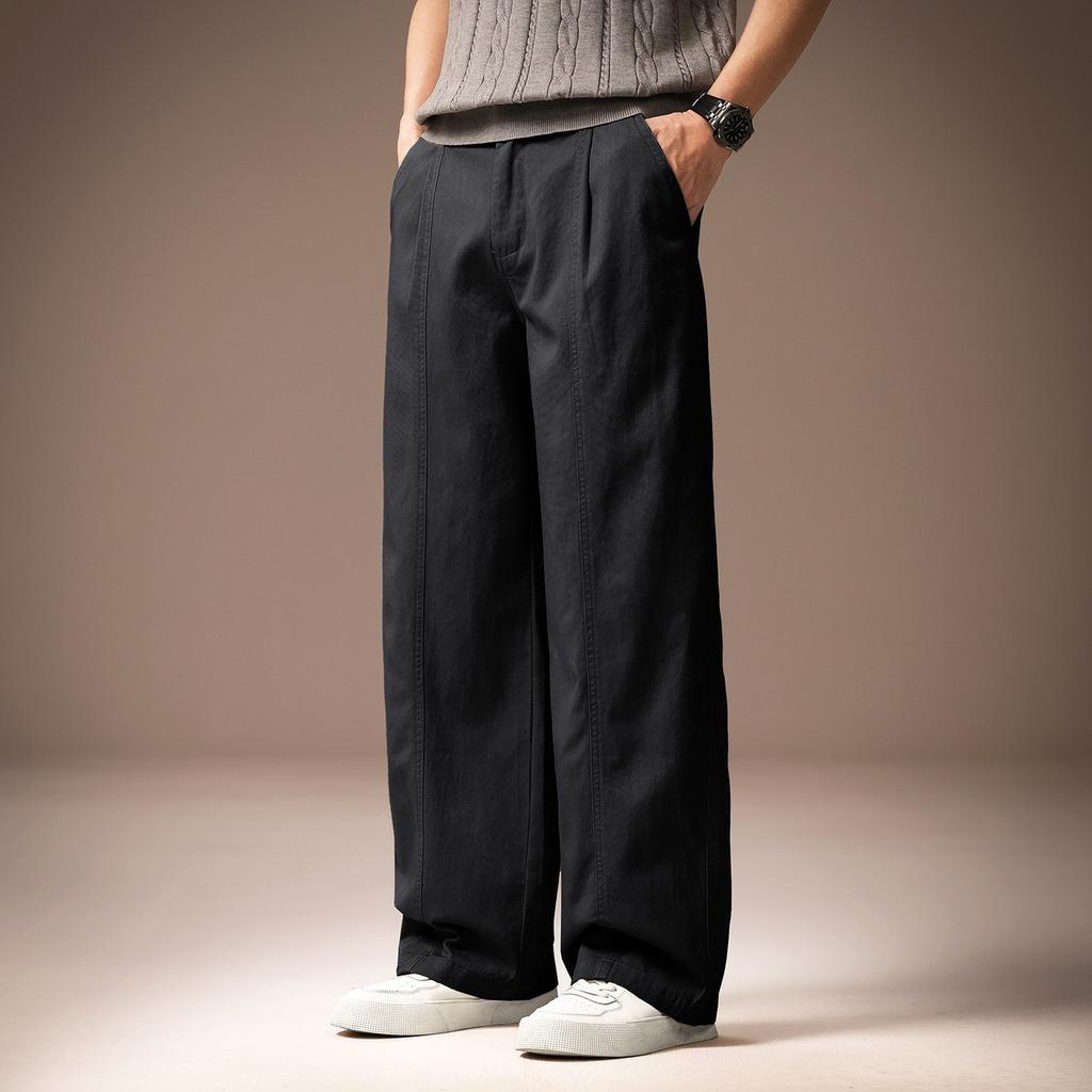High-end American retro Tencel simple men's casual pants summer new loose straight outdoor long pants
