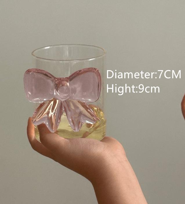 Pink Large Bow Glass Decor Glass Cup Goblet Bow Handle Glasses Heat-resistant High Borosilicate Dessert Ice Cream Bowl