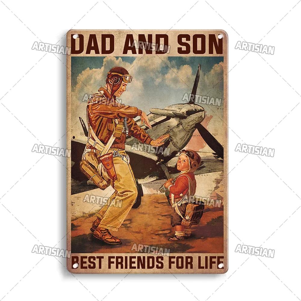 Artificial Male Pilot and Airplane Decorative Plate Vintage Metal Poster Man Cave Home Wall Decor Sign