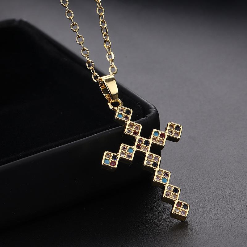 Kruis ketting, zirkonia, Europese en Amerikaanse ketting, titanium slot ketting, Instagram retro punk, gepersonaliseerde hanger, niche design