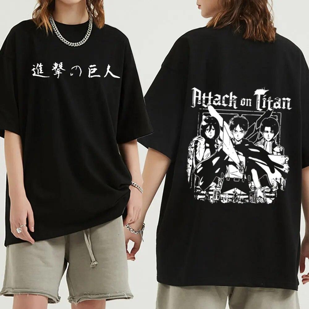 Anime atak tytanów koszulka Ackerman Mikasa Eren Jaeger kwiat wiśni Logo grafika T Shirt unisex kobiety ubrania bawełniane t-shirty