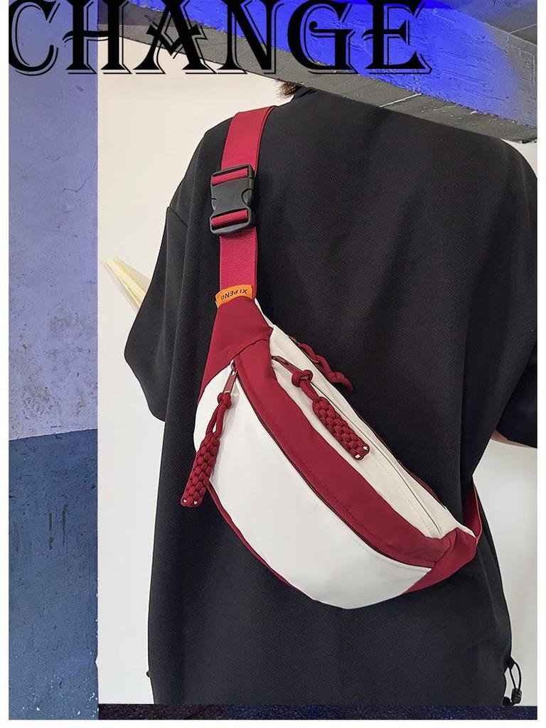 Women's Japanese Contrast Color Messenger Bag - Versatile Waist Bag for Students, Sports, and Casual Use