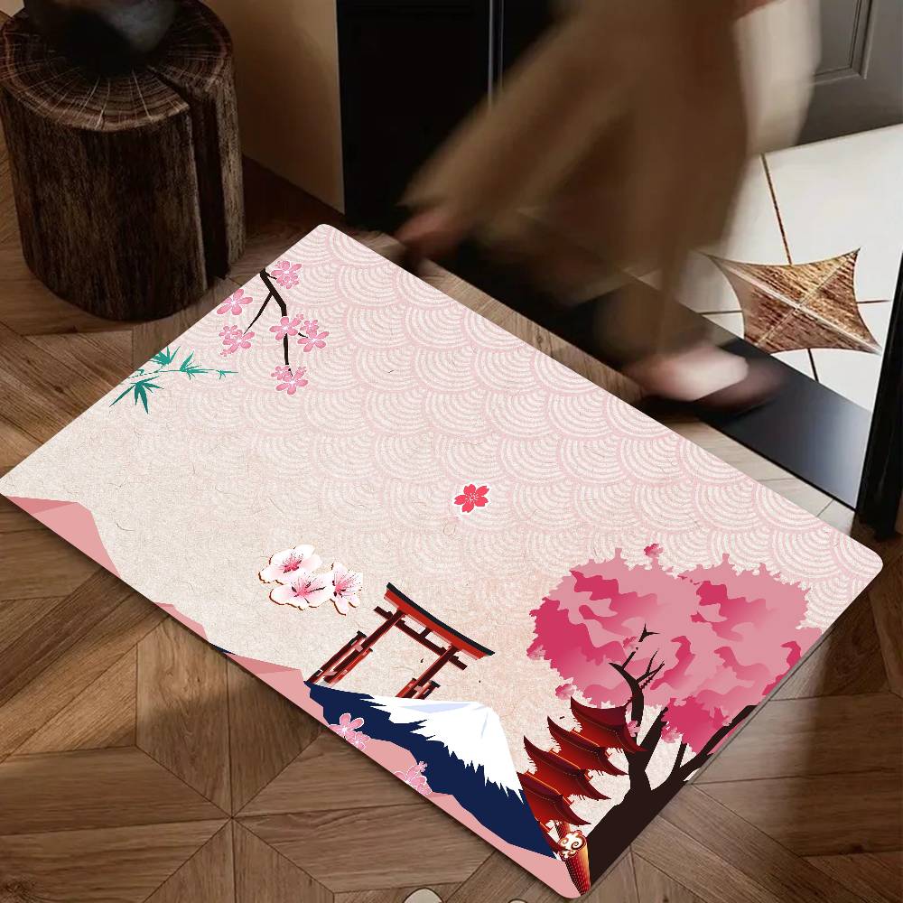 Tapete de Chão Flores de Cerejeira Monte Fuji Adequado Para Sala de Estar Cozinha Banheiro Tapete Antiderrapante Tapete de Pé Doméstico